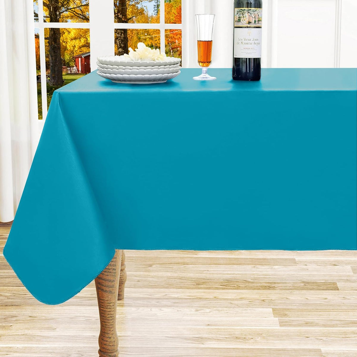 Mantel rectangular de vinilo, mantel de plástico impermeable a prueba de derrames con respaldo de franela, cubierta de mesa fácil de limpiar para comedor, fiestas de bufé y campamento