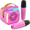 Mini máquina de karaoke para niños: altavoz portátil de juguetes para cantar con 2 micrófonos inalámbricos para niñas y niños de 3 a 12+ años (rosa-rojo)