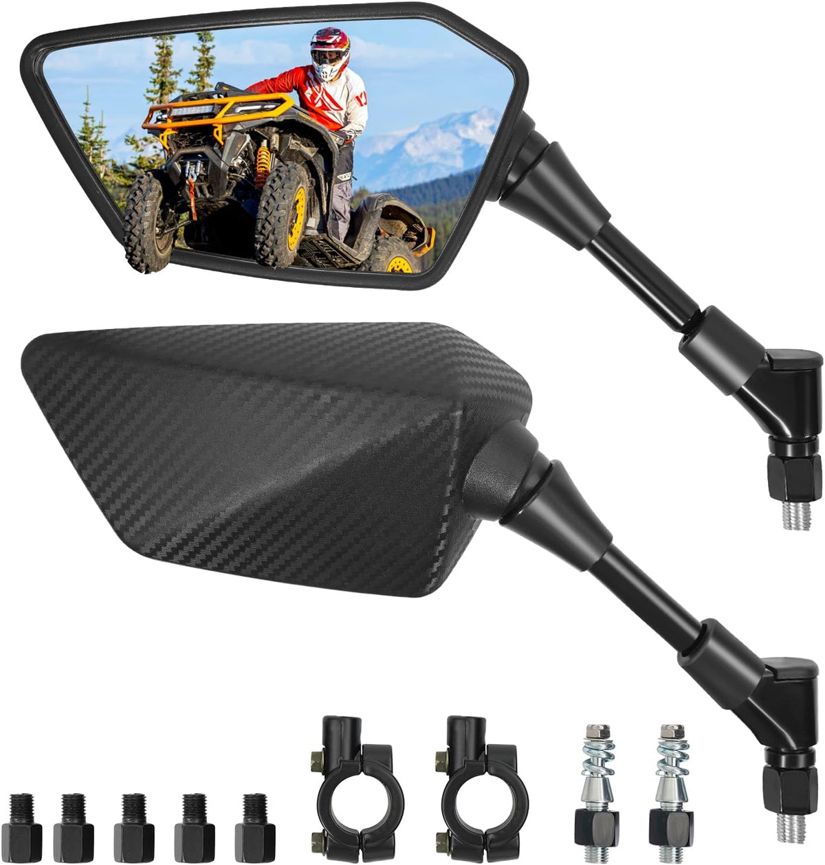 USADO-Espejos Retrovisores Laterales para ATV y Motocicleta | Multiángulo para Bicicleta, Scooter y Cruiser | Perno de 8mm/10mm y Manubrio de 7/8 Pulgada