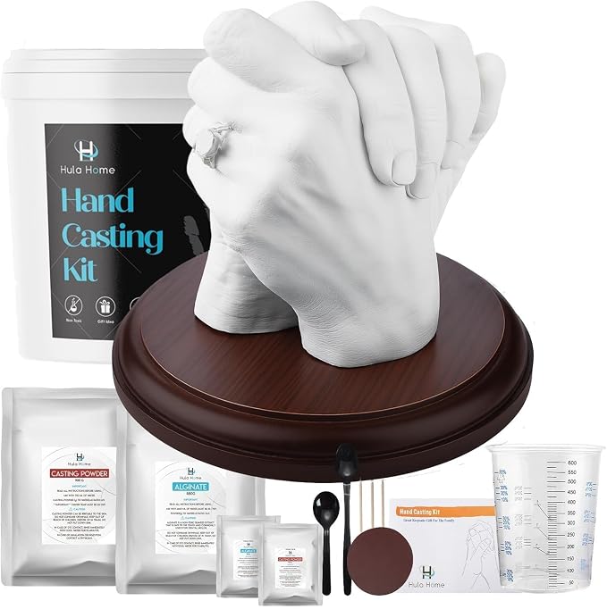 Kit de Molde de Manos Hula Home | Para Parejas y Familia | Con Placa de Montaje | Regalo DIY Aniversario y Boda