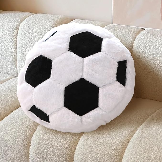 Almohada de fútbol de felpa, almohada redonda de bola, almohada decorativa en forma de fútbol para habitación de niños, sofá, cama, regalo de cumpleaños suave y esponjoso para entusiastas del fútbol, 15.7 pulgadas (15.7 in)