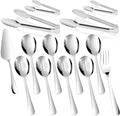 Juego de 14 utensilios para servir - Juego de utensilios para anfitrionas, acero inoxidable de primera calidad, 22 cm (8,7 pulgadas), cucharas ranuradas, tenedor, pinzas, pala para pastel o tarta para buffet, bodas y cenas (plateado).