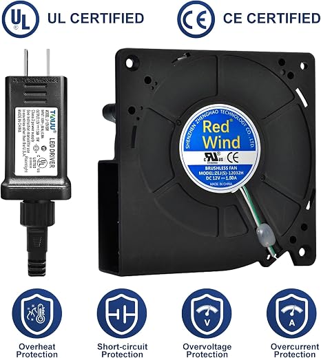 1 soplador de aire para inflables, 12 V, 1.5 A, repuesto resistente a la intemperie, ventilador inflable con 5 luces LED y adaptador de 12 V 2.0 A para decoraciones inflables de 9/10/12/14 pies