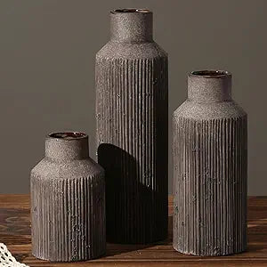Set de 3 Jarrones Cerámicos Farmhouse — Estilo Vintage para Sala, Estantes y Mesa de Comedor
