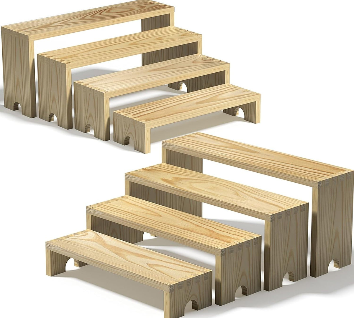 Juego de 2 soportes de exhibición de madera escalonados para eventos de proveedores, soporte de exhibición apilable de madera para cupcakes, decoración de granja, juego de exhibición de mesa de postre de madera