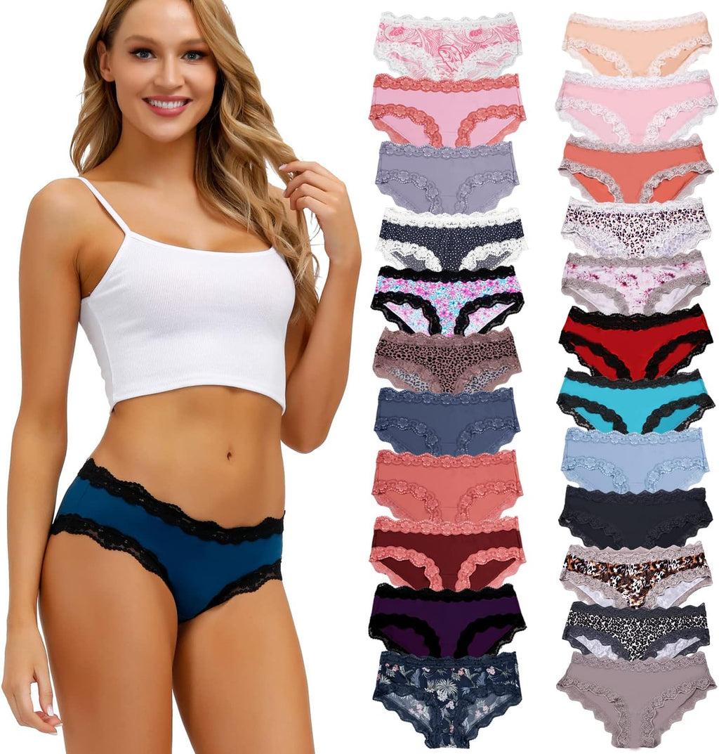 ADOVAKKER Ropa interior femenina de talle bajo, microsuave y transpirable, bragas hipster, paquete de 6 (6-E-L)