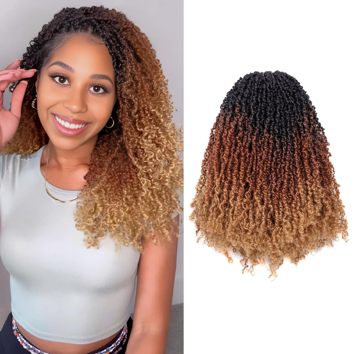 Cabello para trenzas Toyotress Yanky Twist Crochet Hair - 14 pulgadas, 8 paquetes (30 mechones/piezas) Fluffy Spring Mini Twist Passion Twist, 3 tonos Ombre Brown, trenzas de crochet pre-bucleadas (14 pulgadas, OT30/27-8P)