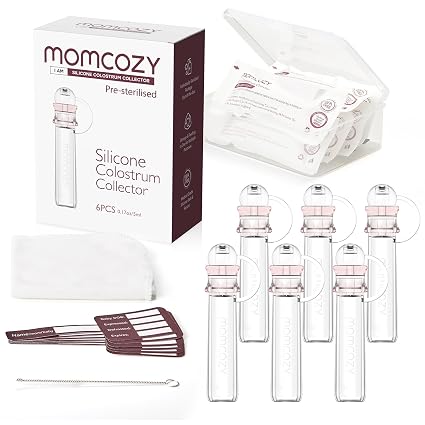 Set de 5 Piezas – Momcozy Colector de Calostro Reutilizable 5ml con Estuche y Toallitas – Libre de BPA