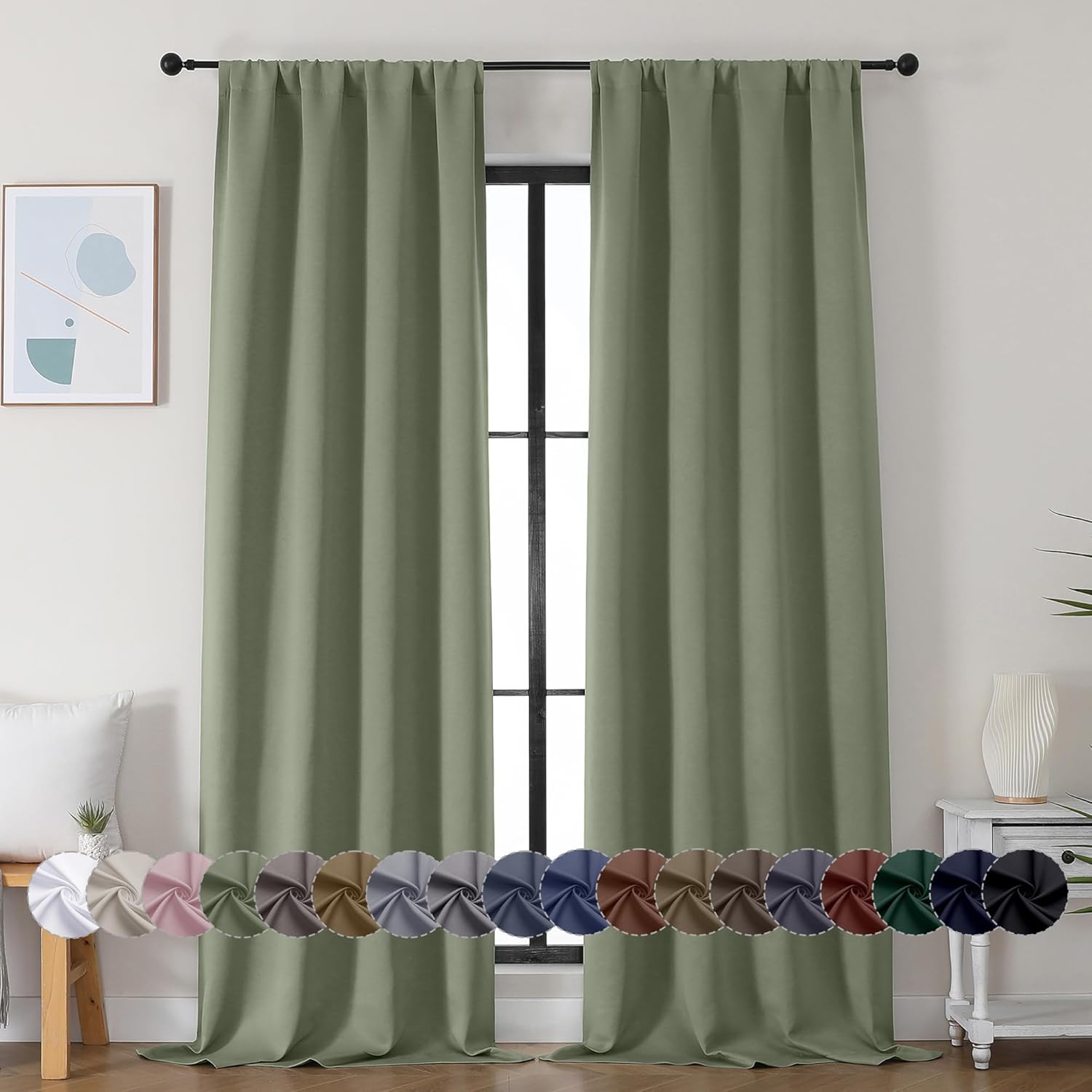 Cortinas Blackout Sage Green 90" | 2 Paneles | Bloqueo de Luz 98%