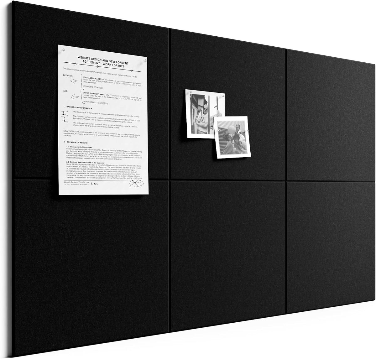 Tablero de corcho grande Bumusty de 48" x 36" (alternativa): paquete de 12 paneles de fieltro para pared con 70 pestañas adhesivas removibles seguras y 30 chinchetas. Tablero de corcho para paredes, tablón de anuncios, decoración de oficina (negro).