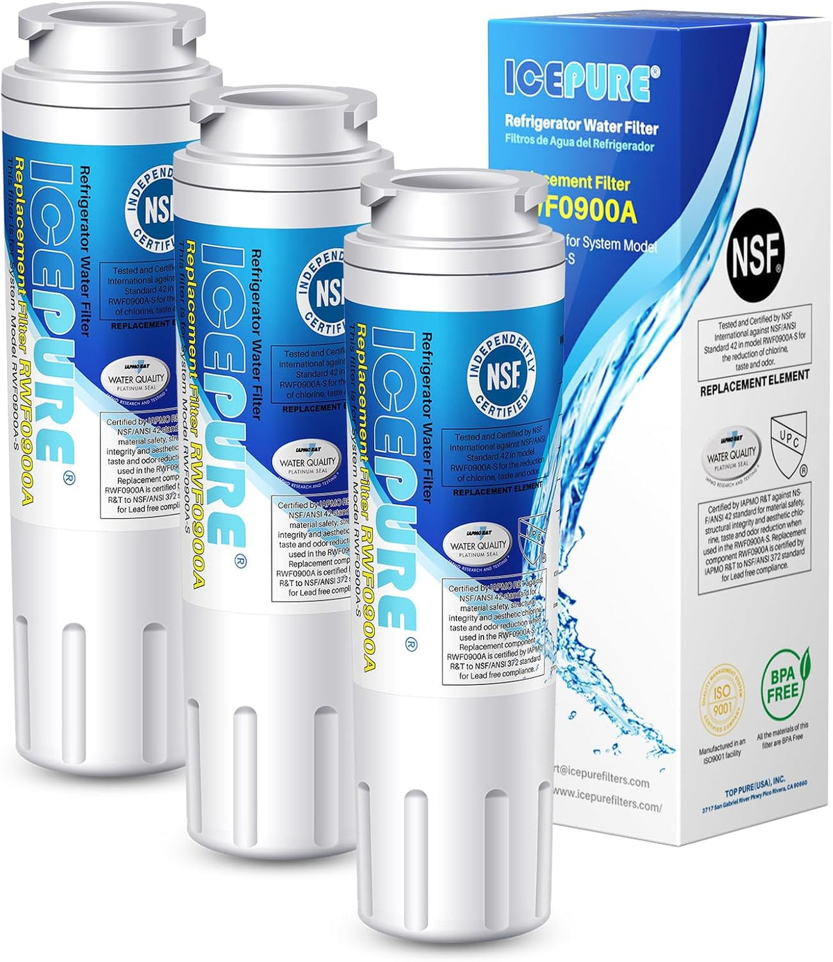 ICEPURE UKF8001 Filtro de Agua para Refrigerador | Compatible con Whirlpool EDR4RXD1, 4396395, Maytag UKF8001, EveryDrop Filter 4, PUR, Puriclean II | Pack de 3
