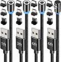 ⚠️ LE FALTA UN CABLE Y 2 CABECILLAS - Terasako Paquete de 4 Cables de Carga Magnéticos 360° con Luz LED, Conector 90°, Nailon Trenzado
