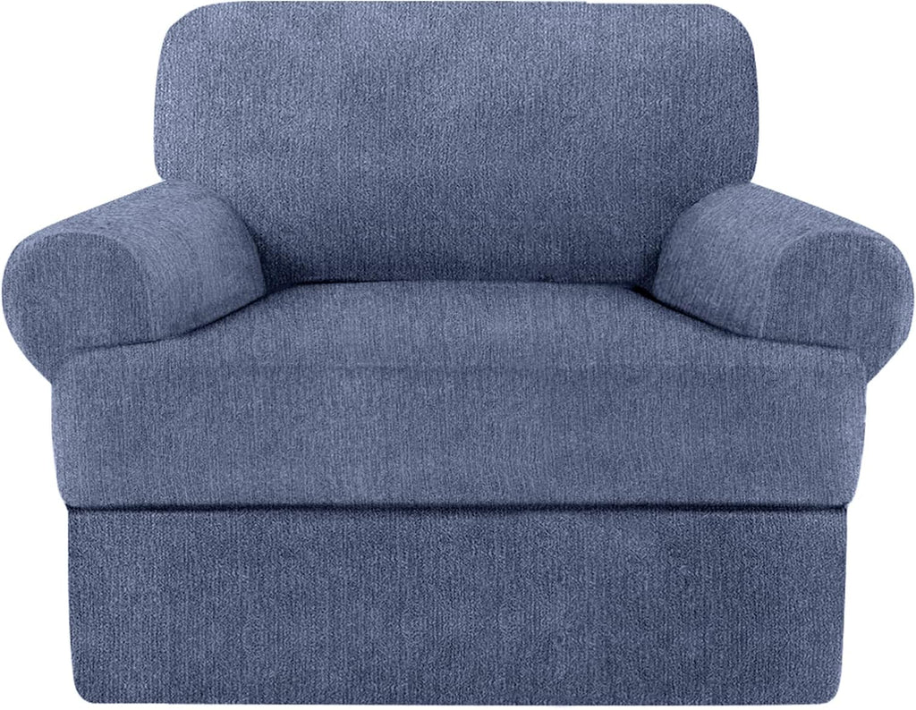 Jcones 2 Pieces T Cushion Chair Covers with Arms Super Stretch Chair Slipcover for Living Room Pet Dog Universal Slip Cover Anti Slip Armchair Furniture Protector (Blue Gray, 1 Cushion)