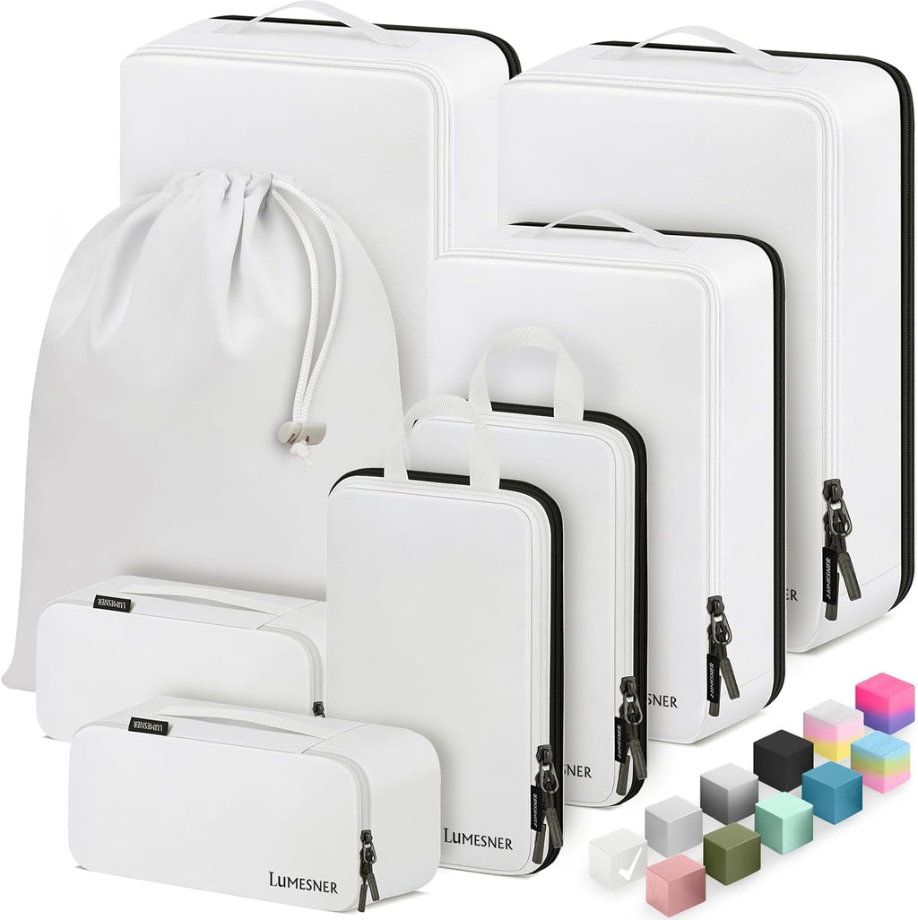 Velaybor Set de 8 Cubos de Compresión para Viaje | Organizadores de Equipaje Impermeables | Para Maleta de Mano y Facturada | Accesorios de Viaje para Hombre y Mujer