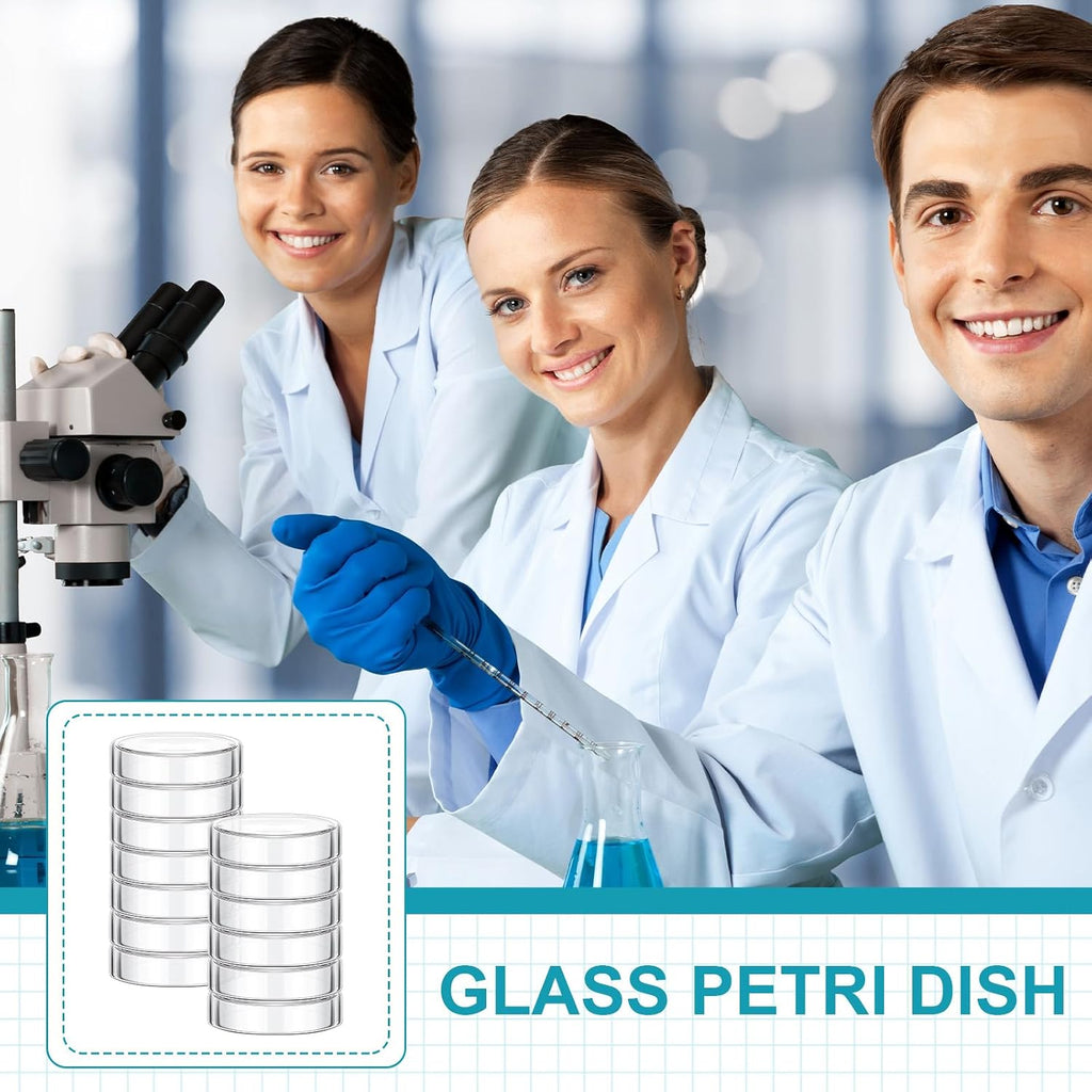 Hoteam 16 placas de vidrio de Petri con tapas, platos de cultivo reutilizables y esterilizables en autoclave para placas de cultivo, proyecto científico (100 mm)