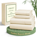 MR&HM Full Size Bed Sheets, 4-Piece Cooling Sheets, Rayon Derived from Bamboo & Polyester Blend, Soft & Silky, 15" Deep Pockets with Elastic Straps, Hotel Luxury for Hot Sleepers, Cream