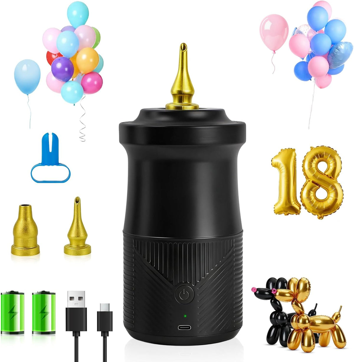 Incluye un solo accesorio: Inflador eléctrico inalámbrico para globos, 2000 mAh
