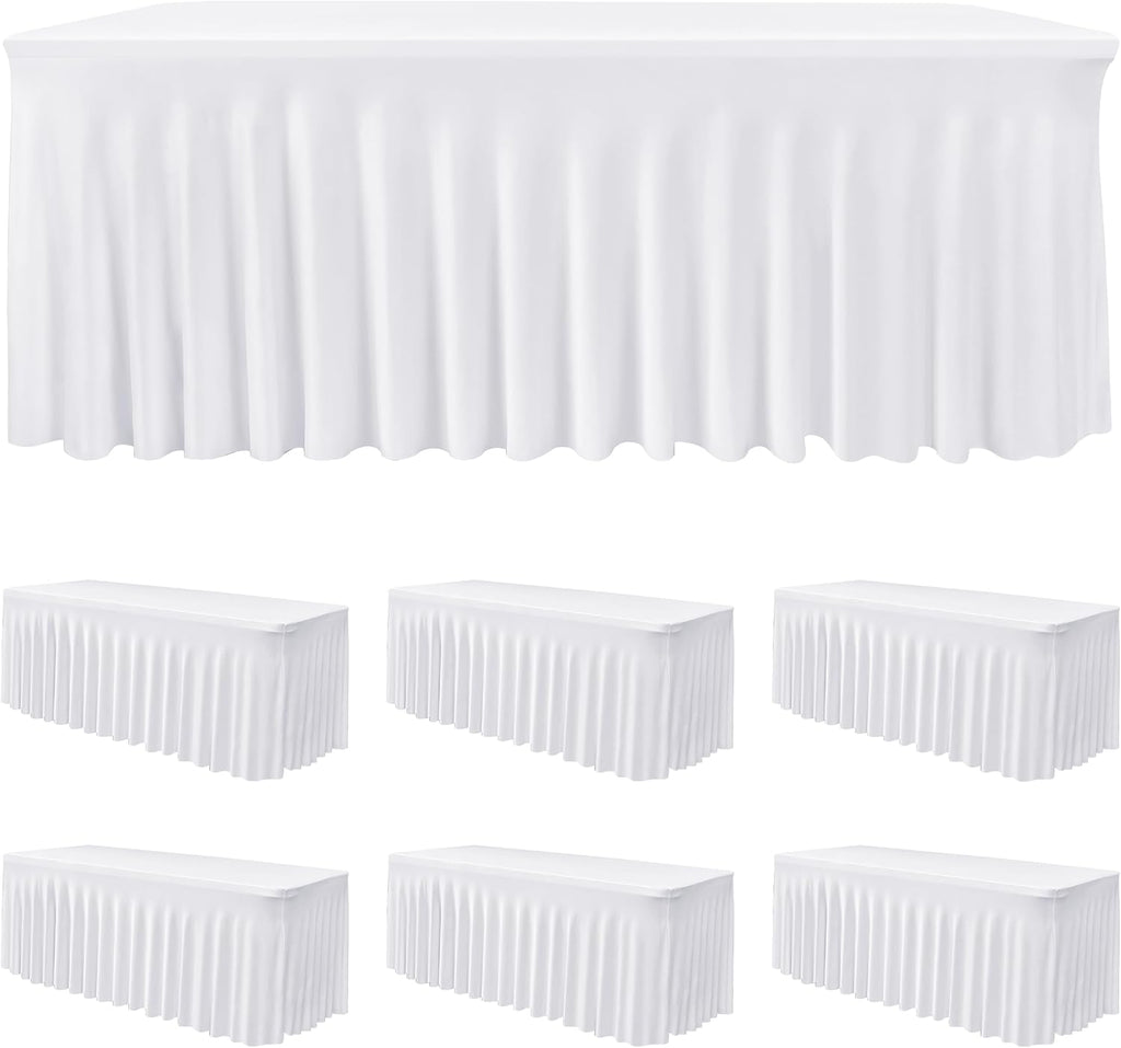 Manteles HolidayIdeas de spandex blanco de 1,83 m (6 pies), faldones elásticos ajustados de 76 x 183 cm (30 x 72 pulgadas), manteles de poliéster largos sin arrugas para bodas, fiestas, banquetes y eventos, paquete de 6