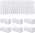 Manteles HolidayIdeas de spandex blanco de 1,83 m (6 pies), faldones elásticos ajustados de 76 x 183 cm (30 x 72 pulgadas), manteles de poliéster largos sin arrugas para bodas, fiestas, banquetes y eventos, paquete de 6
