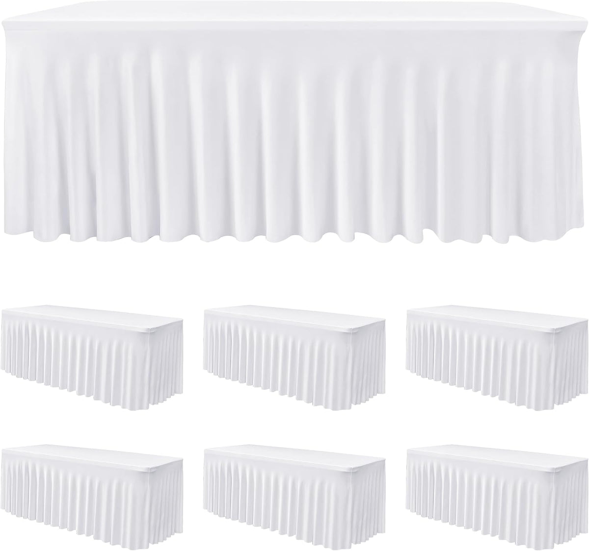 Manteles HolidayIdeas de spandex blanco de 1,83 m (6 pies), faldones elásticos ajustados de 76 x 183 cm (30 x 72 pulgadas), manteles de poliéster largos sin arrugas para bodas, fiestas, banquetes y eventos, paquete de 6