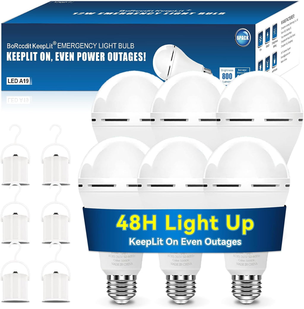 Bombillos LED Recargables de Emergencia KeepLit 6 Pack – 48H Batería, Se Encienden Solos en Apagón