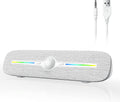 Altavoces para ordenador SOULION para escritorio, altavoz Bluetooth para PC con alimentación USB y luz LED, barra de sonido auxiliar de 3,5 mm con botón de control de volumen giratorio para portátil y monitor (blanco)
