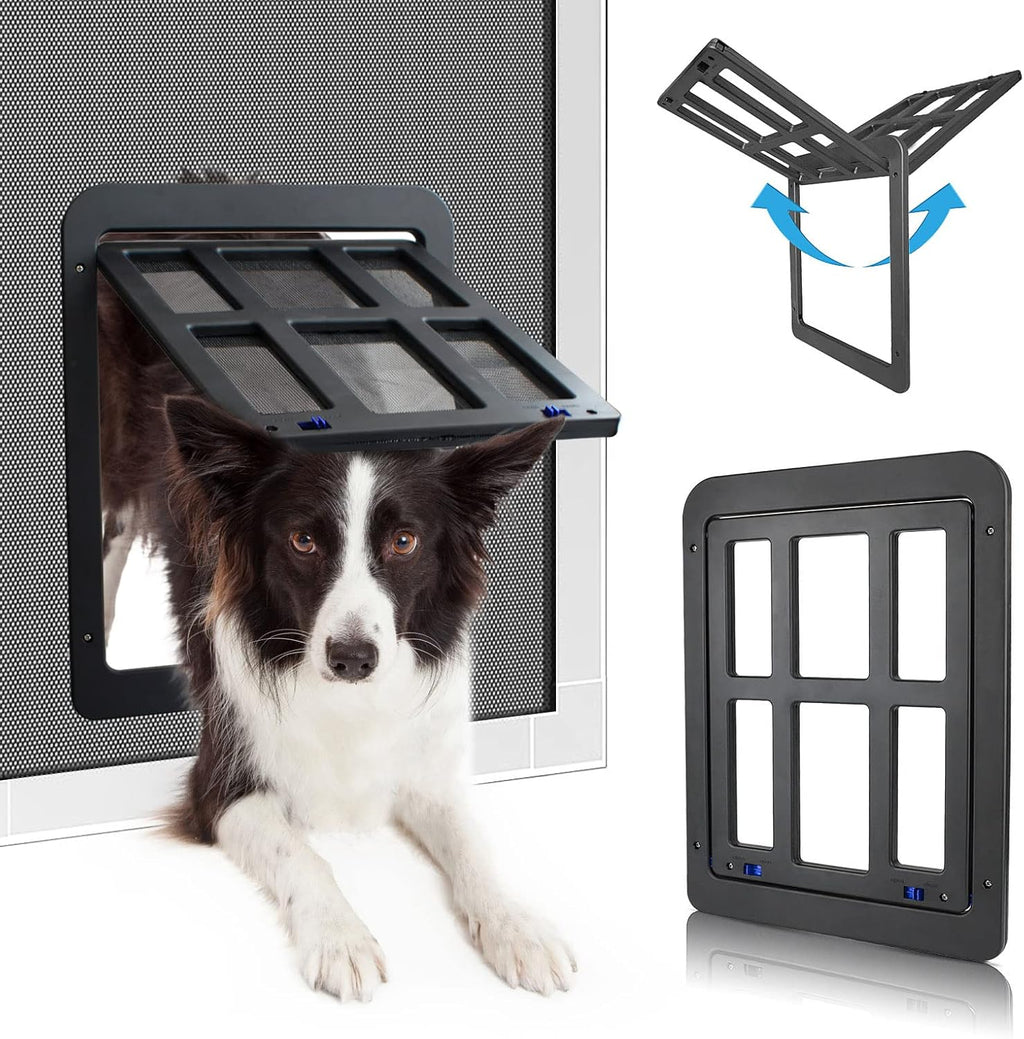 Puerta corrediza PETLESO para perros, mosquitera con cerradura y cierre magnético, fácil de instalar, para perros y gatos, 28 x 36 cm, color negro 