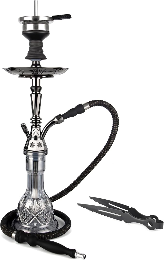 AGFYLIFE Cachimba Egipcia 25 Pulgadas | Set Completo con Accesorios | Negro Electrochapado | ⚠️ Presenta Manchas de Uso
