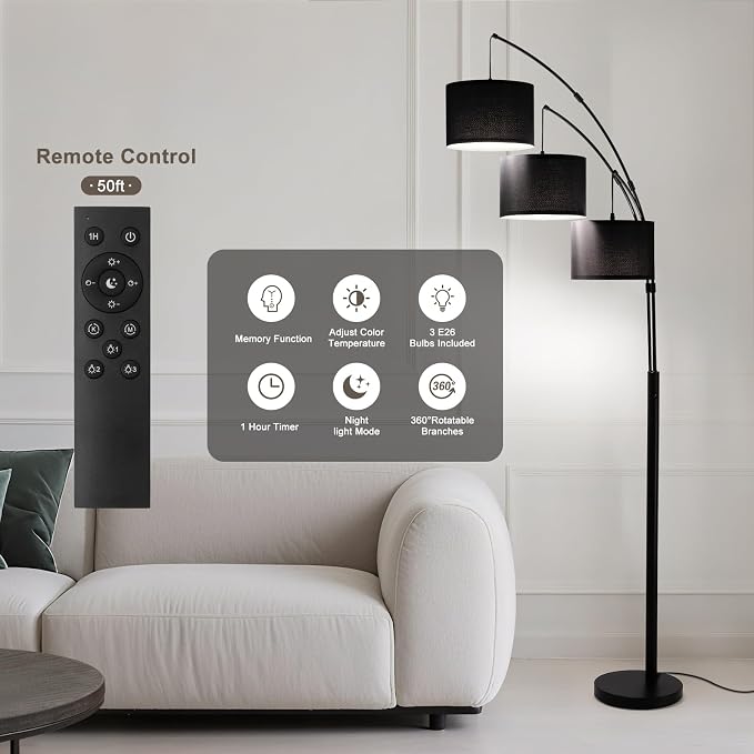 Lámpara de Pie 3 Luces | Control Remoto | 2400LM | Pantallas Negras | 80" | ⚠️ No Incluye Difusores de Luz