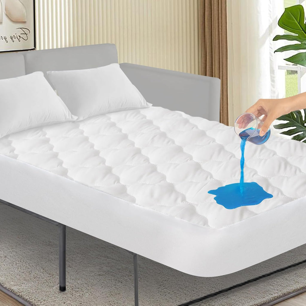 Protector de Colchón Sofá Cama Reina Impermeable Acolchado 152 x 183 cm Transpirable Refrescante Forro Ajustado Bolsillo Profundo 20 cm Blanco