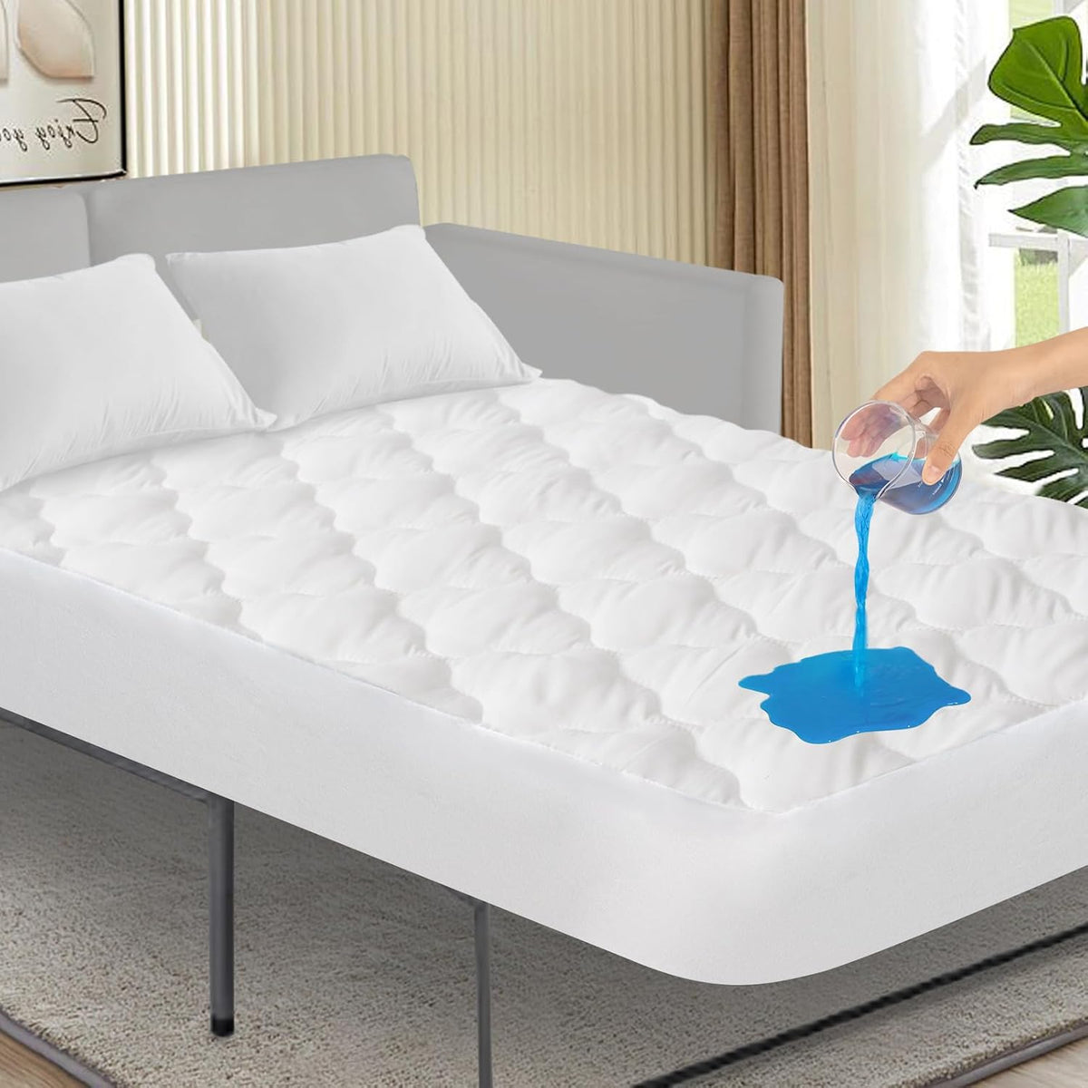 Protector de Colchón Sofá Cama Reina Impermeable Acolchado 152 x 183 cm Transpirable Refrescante Forro Ajustado Bolsillo Profundo 20 cm Blanco