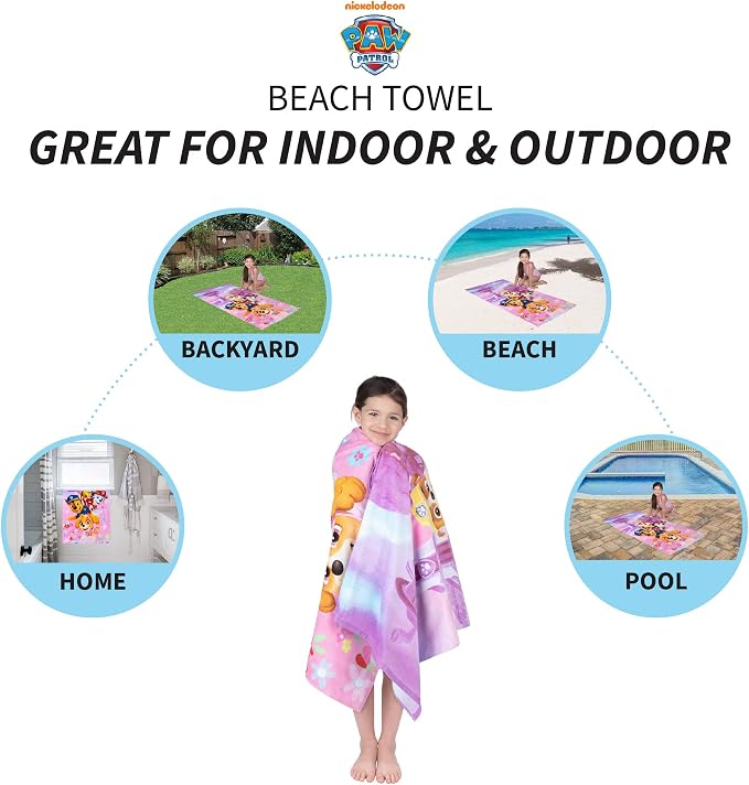 Franco Kids - Toalla de baño de algodón súper Suave para niños, 58 x 28 Pulgadas, Patrulla Canina para niñas