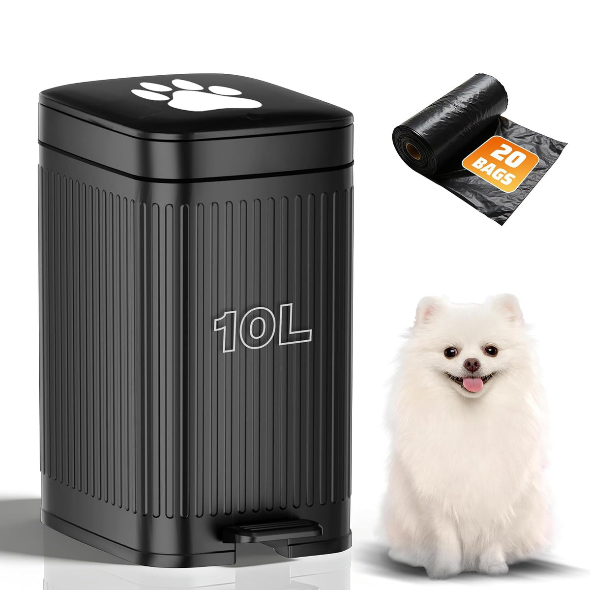 USADO-Bote de Basura para Heces de Perro Hahomei 10 Litros | Con Tapa, Pedal y 20 Bolsas | Contenedor de Desechos para Exterior | Cierre Suave, Control de Olores | Patio