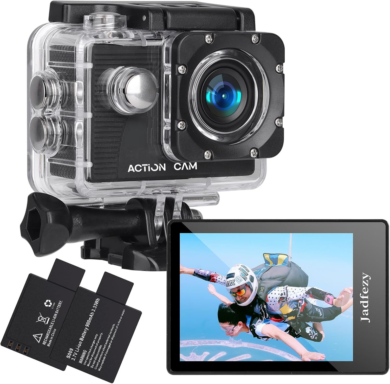 Cámara de Acción Jadfezy FHD 1080P 12MP – Sumergible 30M con 2 Baterías y Kit de Accesorios