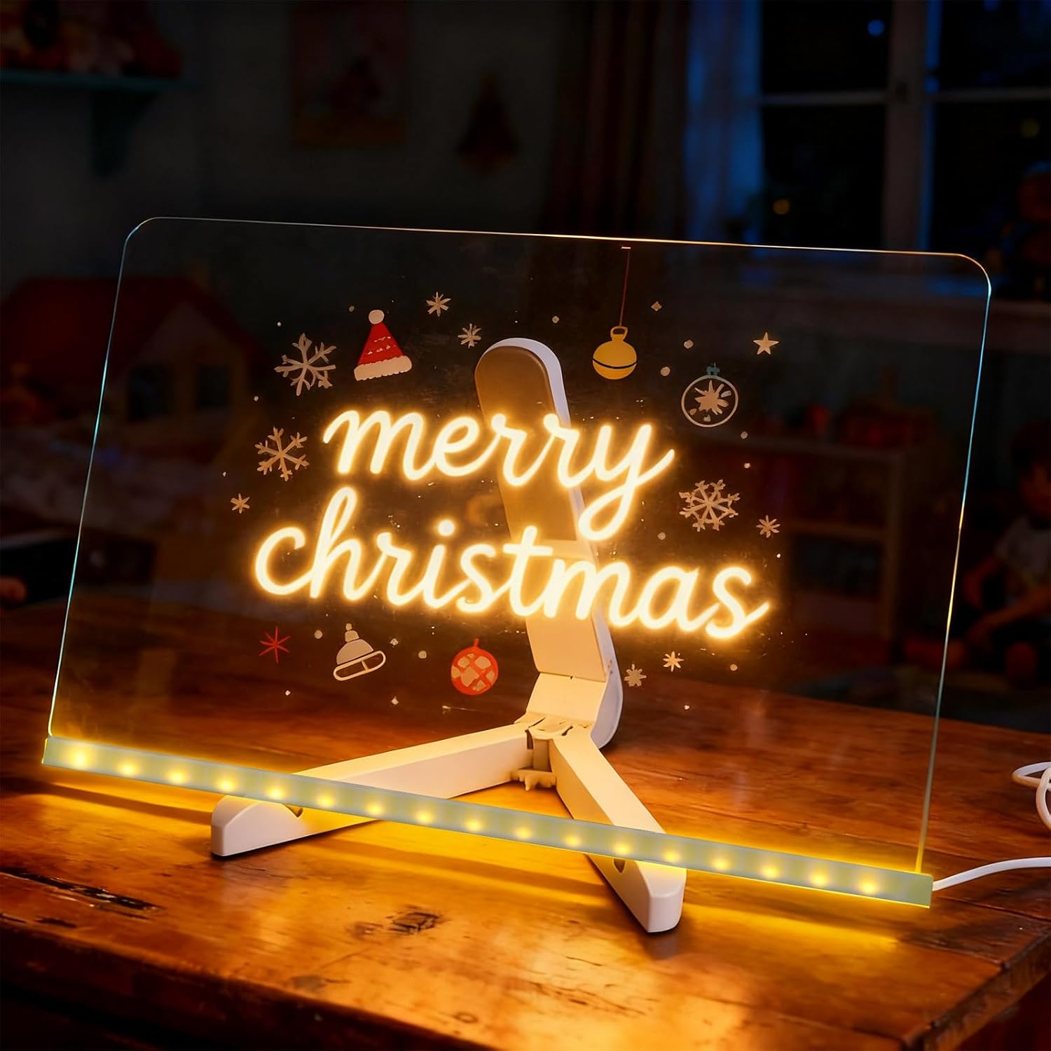 MECARE LED Glass Drawing Board for Kids, 11.8"x7.9" Glowing Glass Message Board, Includes Led Note Board, Stand, Spray Bottle, Perfect for Art & Notes, Great Gift for Kids