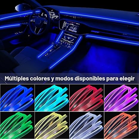 Luces LED en tira para interior de automóvil con control por APP, kit de iluminación ambiental RGB 5 en 1 de 16 millones de colores con fibra óptica de 236 pulgadas, modo música para decoraciones