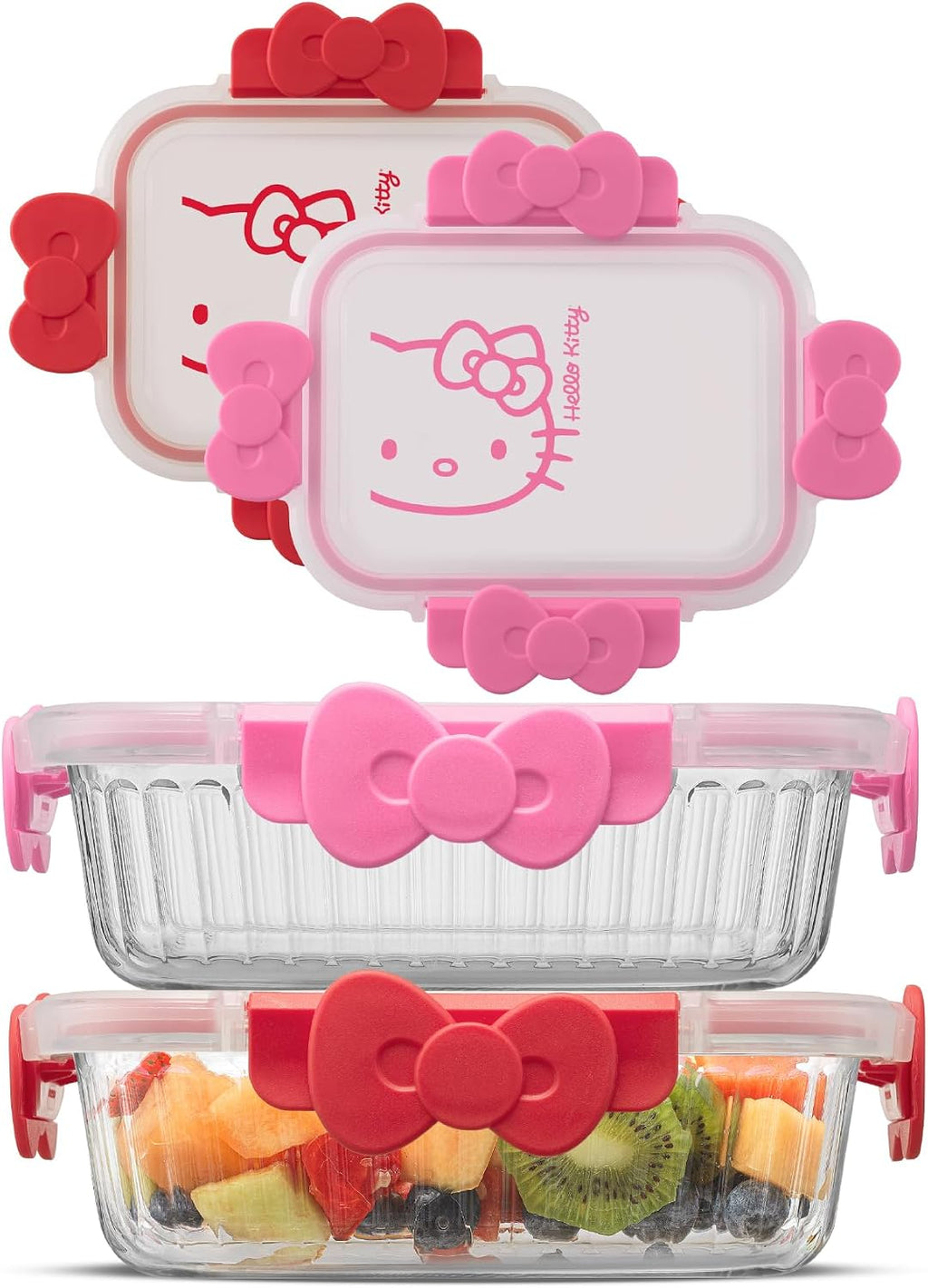Recipientes de Vidrio JoyJolt Sanrio Hello Kitty | Set Contenedores Hermeticos con Tapa para Comida | Reutilizables para Cocina y Lunch