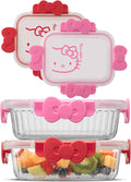 Recipientes de Vidrio JoyJolt Sanrio Hello Kitty | Set Contenedores Hermeticos con Tapa para Comida | Reutilizables para Cocina y Lunch