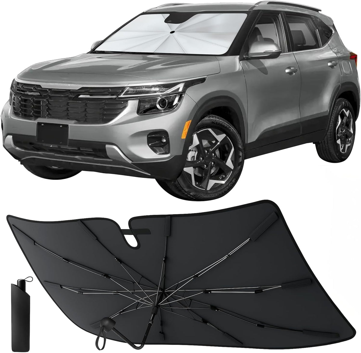 [2026 Actualizado] Parasol Premium Econour para Parabrisas, Plegable, Bloqueador Solar con Extensión Visor, Protección de Calor para Sedanes, SUVs, Camiones (Mediano 145 cm x 84 cm)