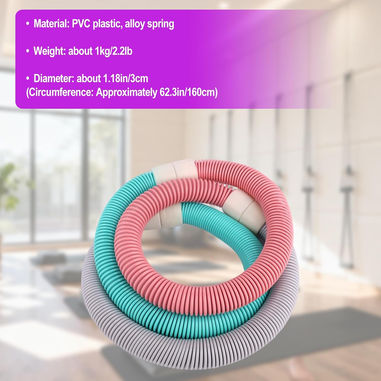 Hula Hoop Peso Silencioso, Hula Hoop Plegable Silencioso Diseño Que se Adapta a la Cintura Herramienta Fitness Portátil para Adultos Entrenamiento de Core en Casa para Quemar Grasa