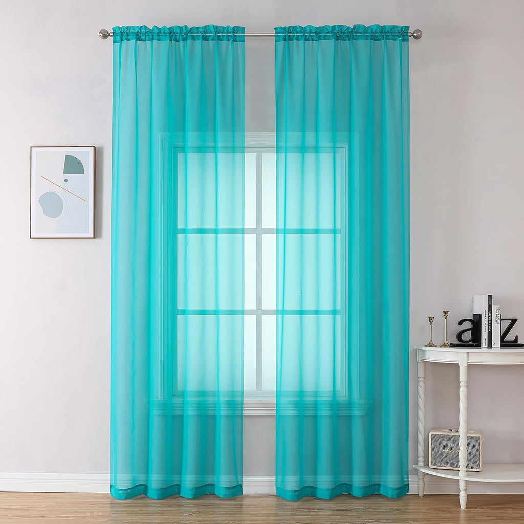OVZME Cortinas Transparentes Turquesa 2 Paneles | 84 Pulgadas de Largo | Livianas y Suaves para Estudio, Sala y Dormitorio | 42 x 84 Pulgadas por Panel (1 Par)