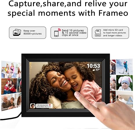 Marco de Fotos Digital WiFi Frameo 10.1" — 32GB, Pantalla IPS HD Táctil, Recibe Fotos y Videos desde el Teléfono, Regalo para Padres y Abuelos