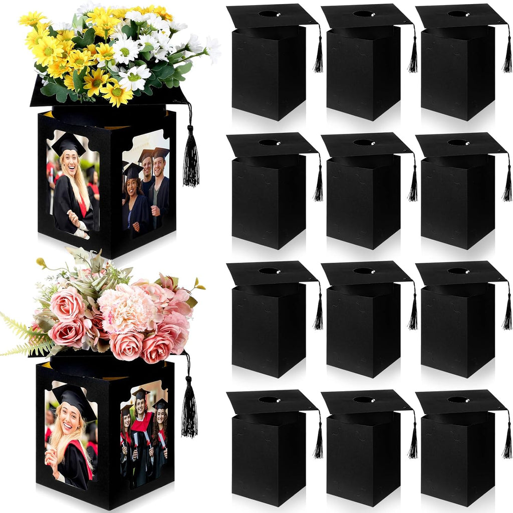 Youyole 12 piezas de centros de mesa con cajas para fotos de graduación 2026, portafotos para decoración de mesa de la clase de 2026, accesorios para fotos de fiesta de graduación de 6x4 pulgadas para felicitar a los graduados (gorro, negro)