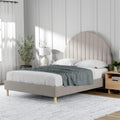 Cabecero Arqueado Stead con Base de Cama – Tamaños King y Queen – Plataforma Tapizada para Dormitorio Moderno y Estilo Mid Century – Gris