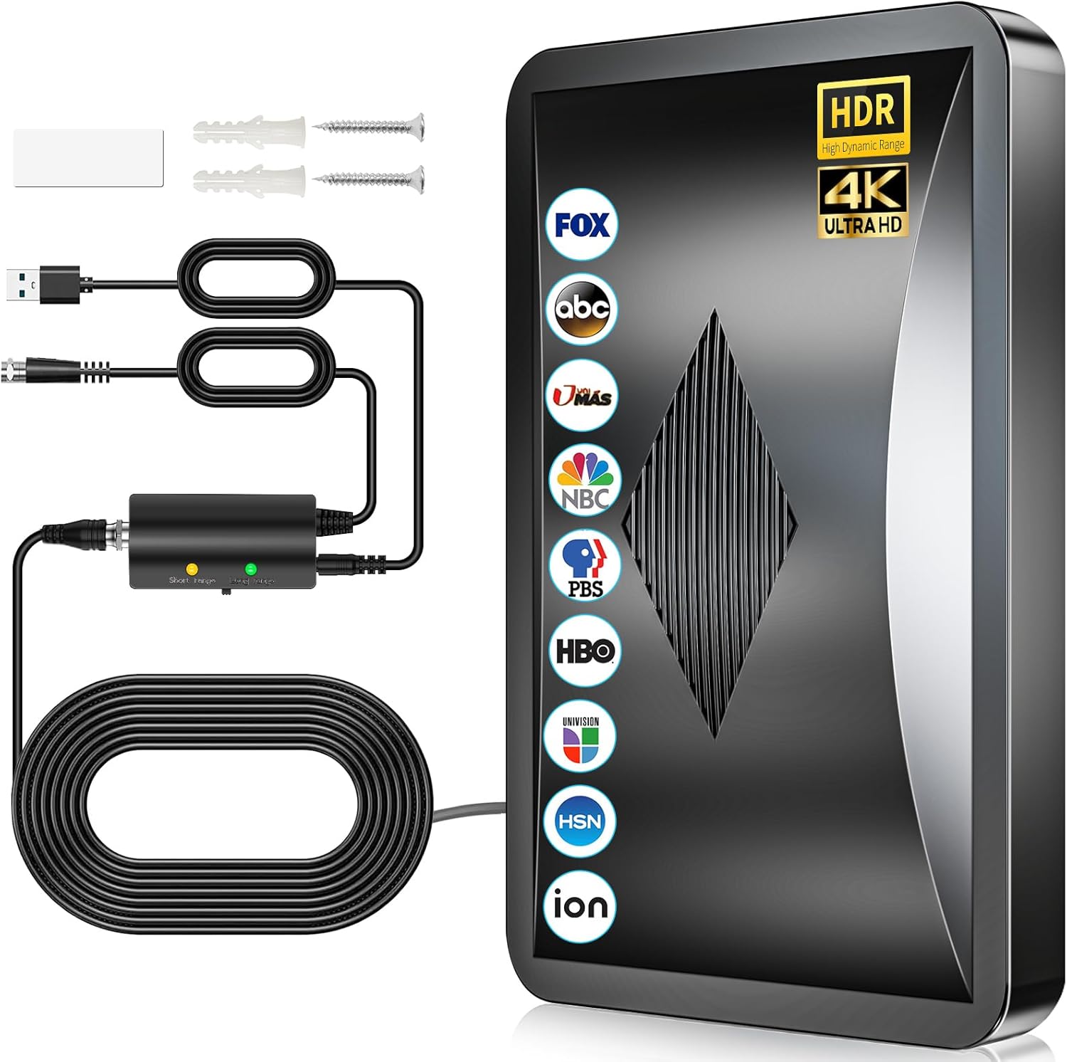 Antena de TV 2026 para Smart TV de interior, con alcance de más de 3200 millas, antena digital HDTV para canales locales 4K 1080P con amplificador de señal, cable coaxial de 38 pies de grosor. 