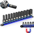USADO y NO INCLUYE PIEZA PLATEADA DE IMAGEN REFERENCIA - SEESII Set de Dados de Impacto de 1/2 pulgada con Organizador Magnetico | 11 Piezas CR-MO Profundos Metricos (10-24mm) | 6 Puntas para Llave de Impacto | Reparacion de Ruedas y Suspension