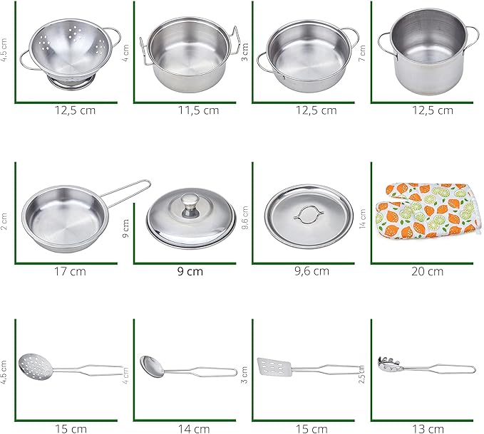 Juego de ollas y sartenes de juguete para niños, juego de cocina de simulación, mini utensilios de cocina de acero inoxidable, juguetes de desarrollo para niños pequeños y niños a partir de 3 años