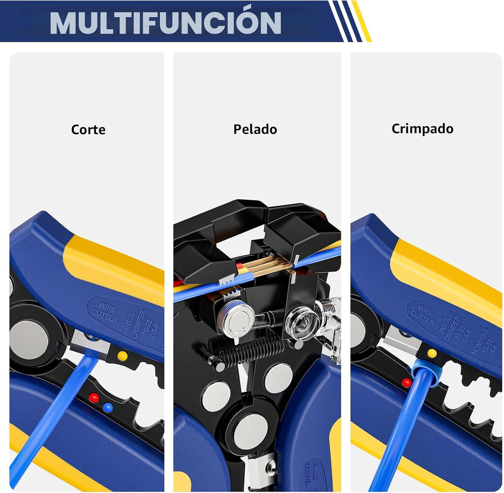 haisstronica Pelacables autoajustable, pelacables 3 en 1, cortador/prensado, pelacables eléctricos automáticos de alta resistencia para 10-24 AWG