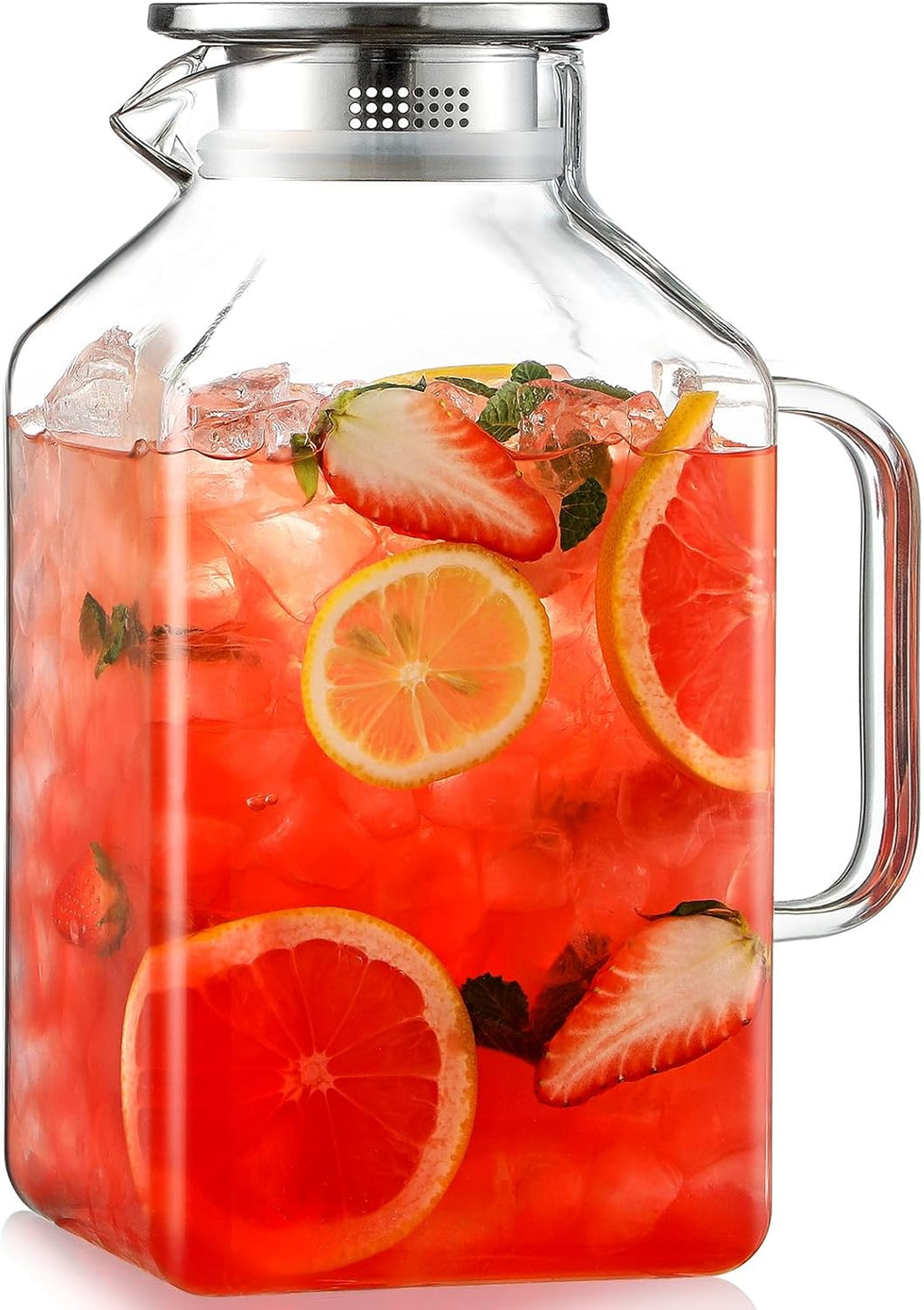 Jarra Cuadrada de Vidrio 1 Galon con Tapa y Vertedor | Vidrio Borosilicato para Bebidas Frias y Calientes, Extra Grande para Te, Cafe y Jugo