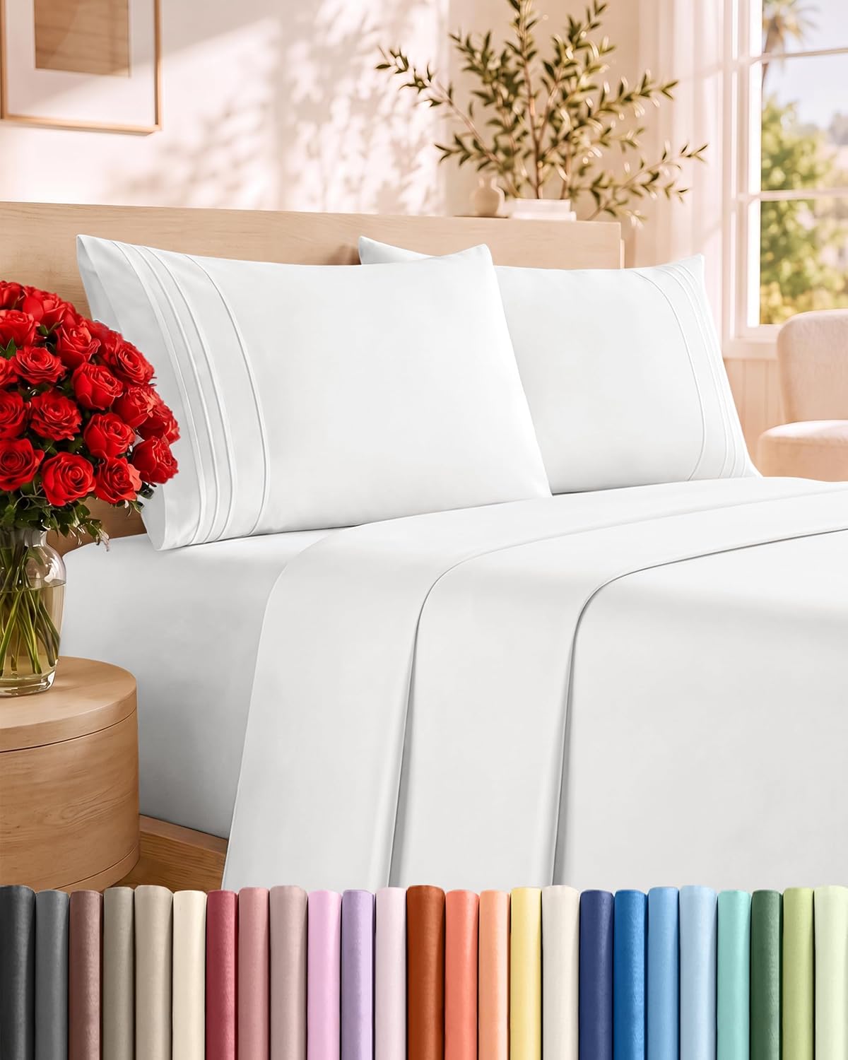 Juego de sábanas King Size de 4 piezas - Sábanas cómodas, transpirables y frescas - Sábanas de lujo para hotel, para hombres y mujeres - Bolsillos profundos, fácil ajuste, extra suaves y sin arrugas - Juego de sábanas blancas con certificación Oeko-Tex